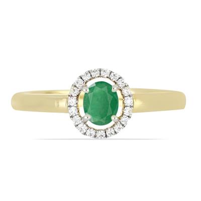 BUY REAL EMERALD GEMSTONE 14K GOLD WHITE DIAMOND HALO RING